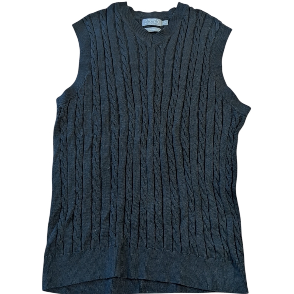 Talbots Men's Black Pima Cotton Sleeveless Sweater Vest Size Medium